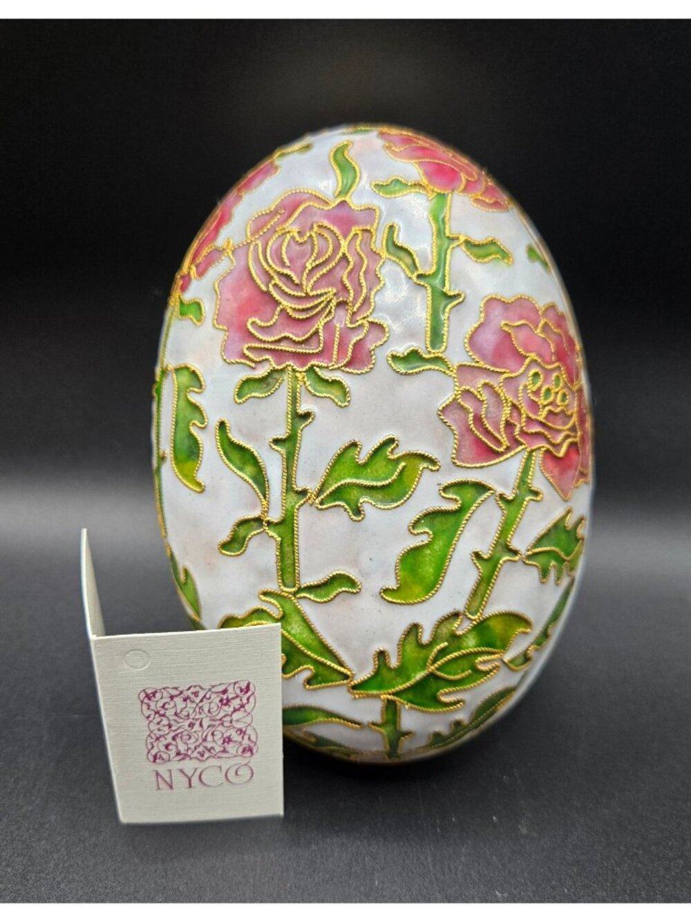 NyCo Nikki Yassaman Metal Lavender & Pink Cloisonné Oval Shaped Trinket Box